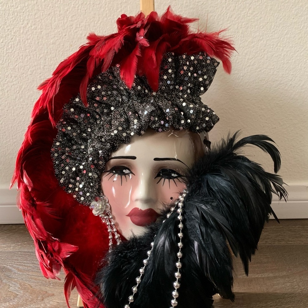 Elegant Red and Black Feathered masks